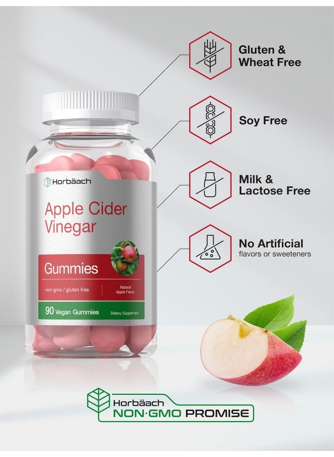 Horbäach Vegan Apple Cider Vinegar Gummies | 90 Count | ACV Supplement | Apple Flavor | Non-GMO, Gluten Free Gummies for Adults