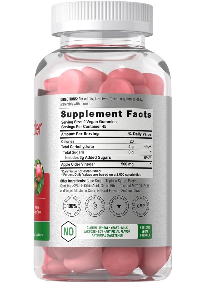 Horbäach Vegan Apple Cider Vinegar Gummies | 90 Count | ACV Supplement | Apple Flavor | Non-GMO, Gluten Free Gummies for Adults