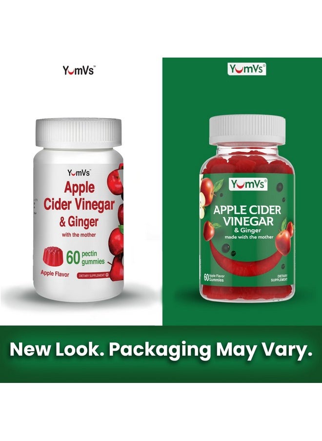 Apple Cider Vinegar Gummies with The Mother + Ginger by YumVs | Non GMO, Vegetarian Supplement for Women & Men | Heart Health and Digestive Support | Natural Apple Flavor Chewables - 60 Count