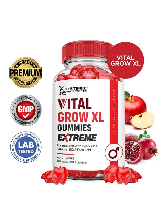 (2 Pack) Vital Grow XL Extreme 2000MG Performance Gummies Advanced Formula Formulated with ACV Pomegranate Beet Juice Powder B12 Vegan Non GMO 120 Gummys