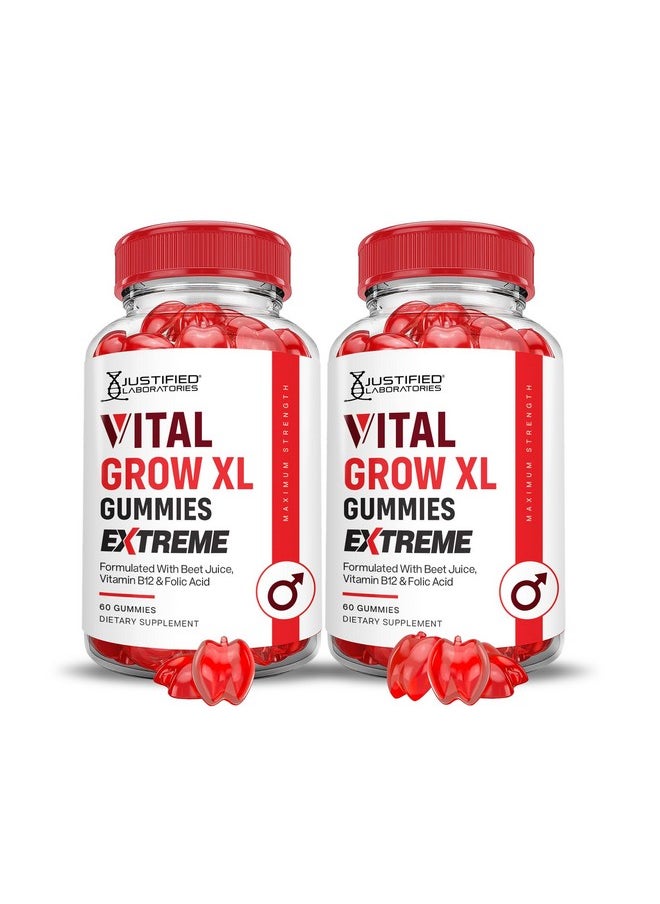 (2 Pack) Vital Grow XL Extreme 2000MG Performance Gummies Advanced Formula Formulated with ACV Pomegranate Beet Juice Powder B12 Vegan Non GMO 120 Gummys