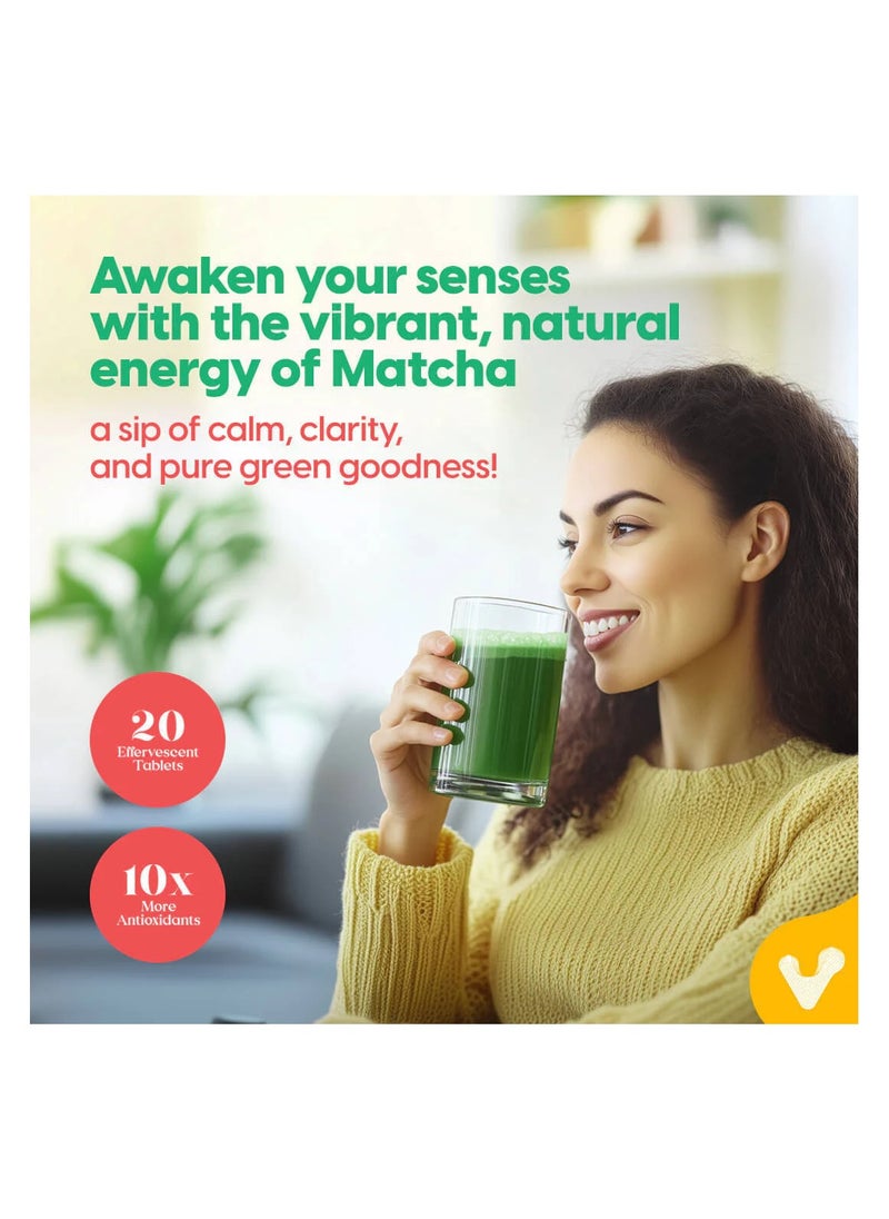 VALEO VALEO MATCHA GREEN TEA EFFERVESCENT TABS (20) |ORGANIC JAPANESE CEREMONIAL-GRADE MATCHA | INSTANT ENERGY BOOST, DETOX & GLOWING SKIN | PERFECT FOR LATTES, SMOOTHIES & ON-THE-GO WELLNESS Pack of 3