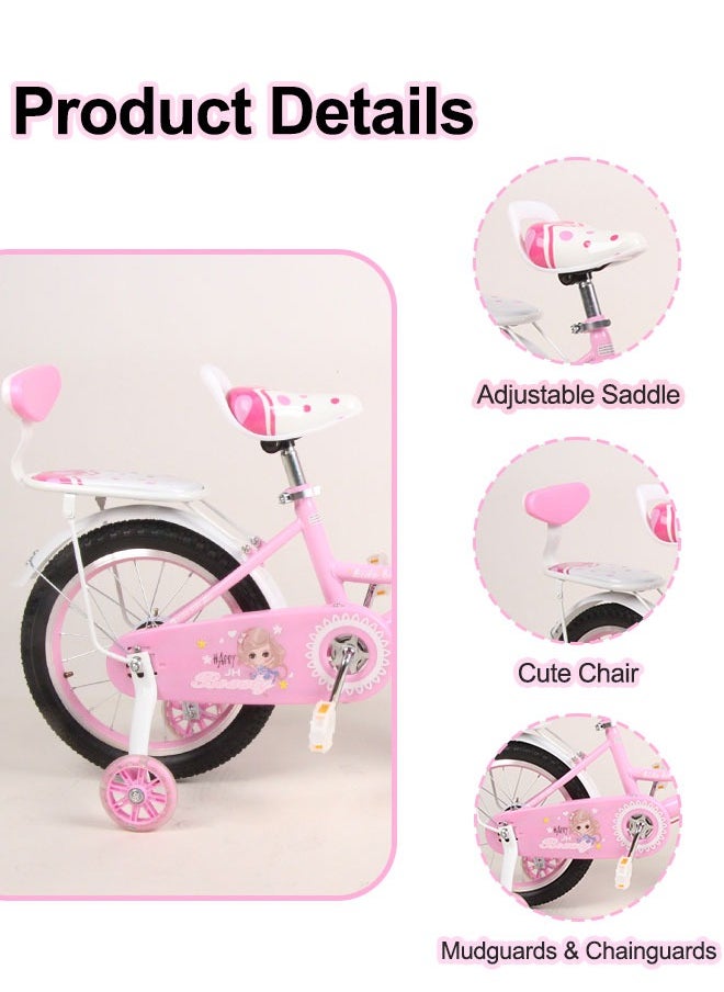 12-20 Inch Pink Style Kids Bike With Training Wheels And Basket