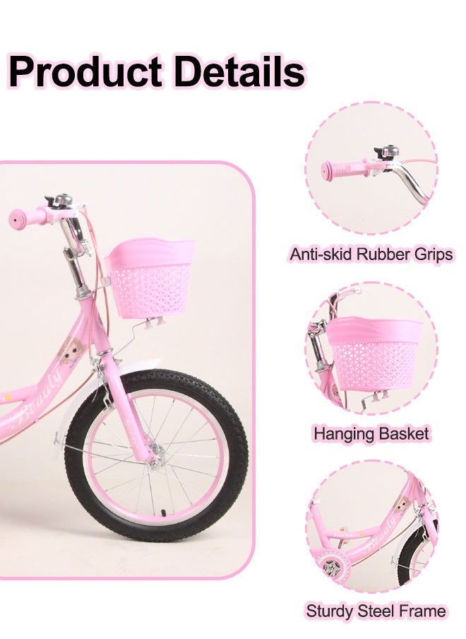 12-20 Inch Pink Style Kids Bike With Training Wheels And Basket