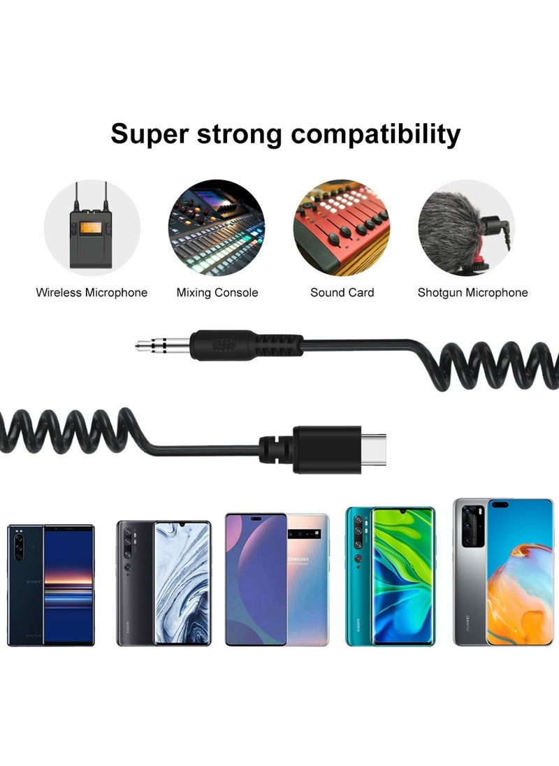 PULUZ 3.5mm TRRS Male to Type-C / USB-C Male Live Microphone Audio Adapter Spring Coiled Cable for Samsung, Huawei and Smartphones, Cable Stretching to 100cm