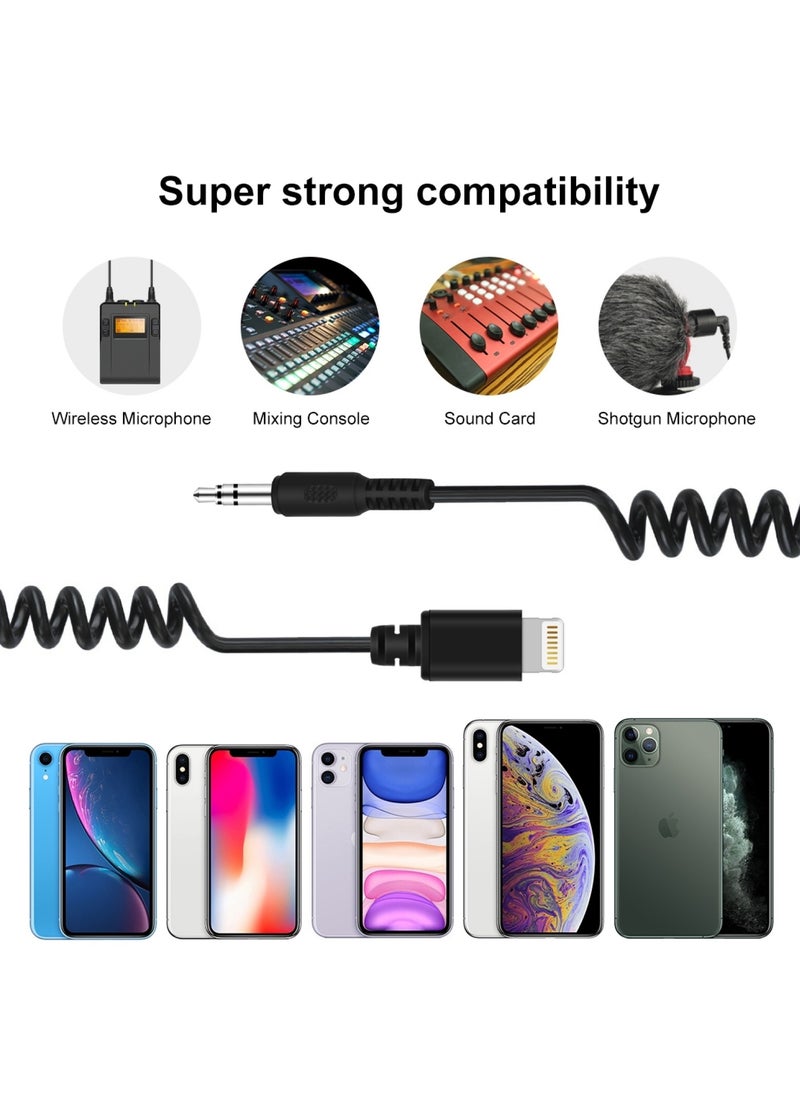 PULUZ 3.5mm TRRS Male to 8 Pin Male Live Microphone Audio Adapter Spring Coiled Cable for iPhone, Cable Stretching to 100cm