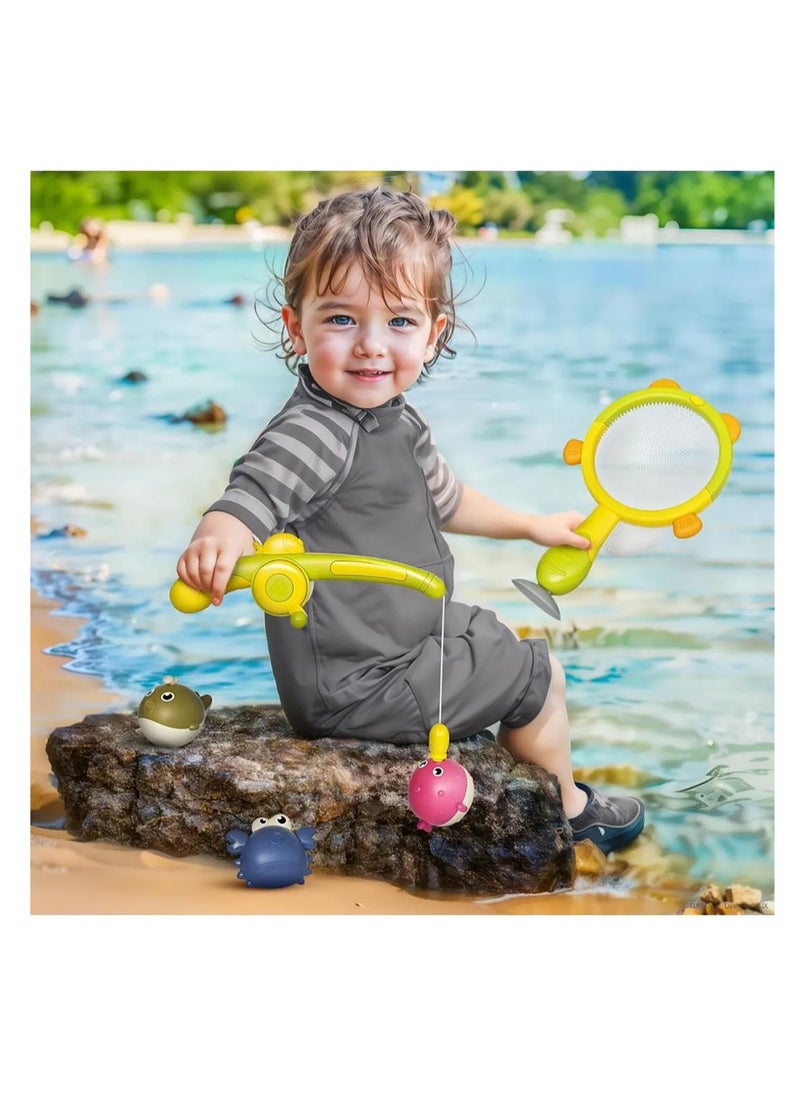 TUMAMA Magnetic Bath Fishing Toy Set for Toddlers with Rod, Net & 3 Fish, Non-toxic BPA-Free ABS, Enhance Coordination Skills