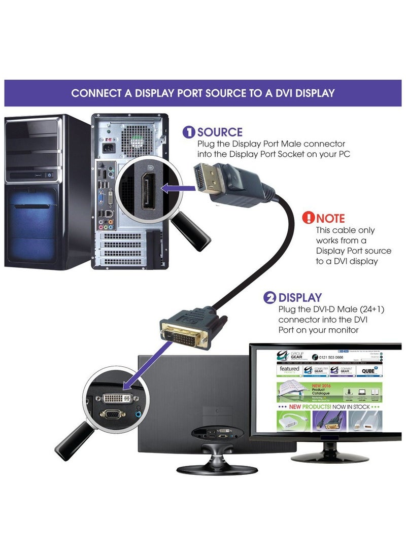 DisplayPort DP Male to DVI Male Single Link Video Cable 6ft 1.8m for DVI monitor