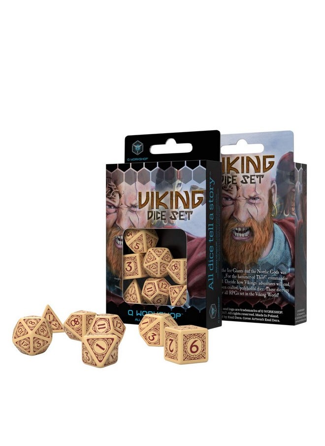 Q-Workshop Viking Beige & Burgundy Dice Set (7)