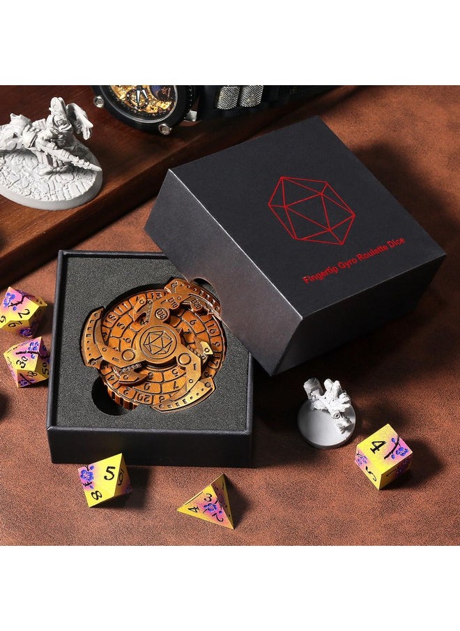 Metal Dice Roulette 7 In 1,All In 1 D&D Spinner Metal Dice With Gorgeous Gift Box For Dungeons And Dragon And Tabletop Game (Brass)