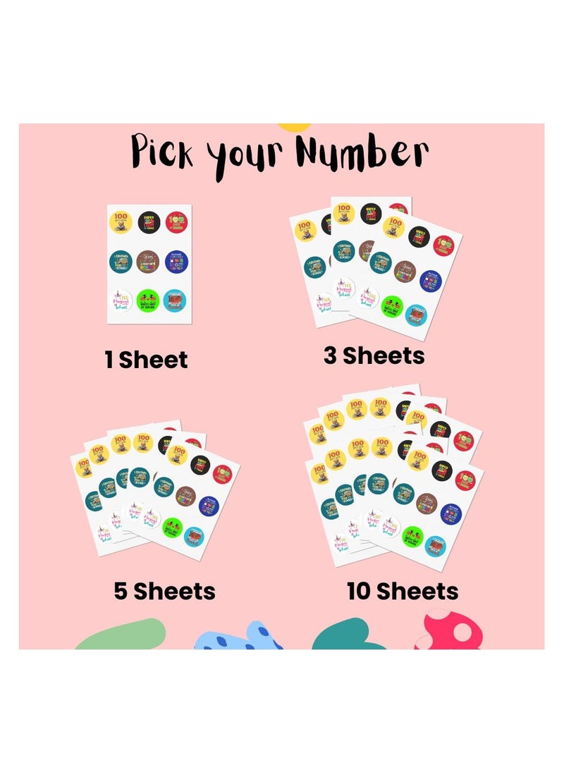 Kids 100th Day Of School Stickers-Fun And Colorful Designs For School-Kids 100 Days School Celebration Stickers Pack-Perfect For Boys,Girls,Students And Class Activities