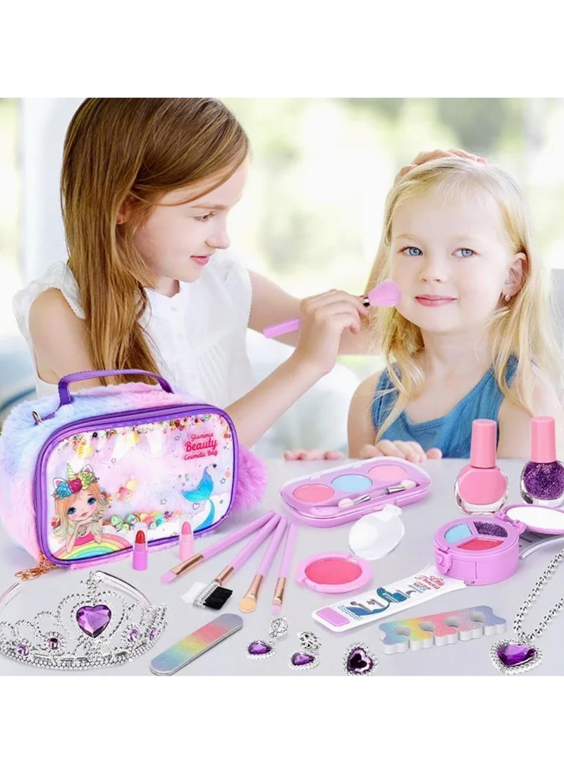 29-Piece Kids Washable Makeup Kit for Girls, Real Makeup Set Toddler Make Up Kit with Cosmetic Bag, Fun Play Make Up Set for Girls Age 3-12, Perfec Birthday Gift