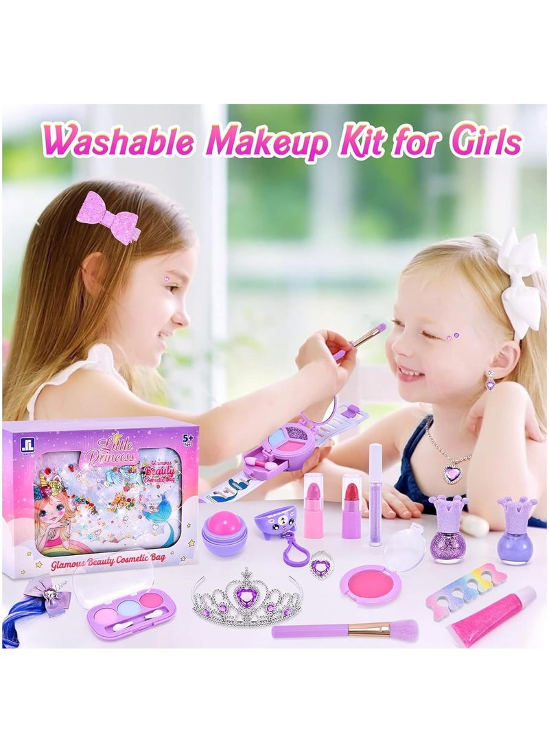 29-Piece Kids Washable Makeup Kit for Girls, Real Makeup Set Toddler Make Up Kit with Cosmetic Bag, Fun Play Make Up Set for Girls Age 3-12, Perfec Birthday Gift