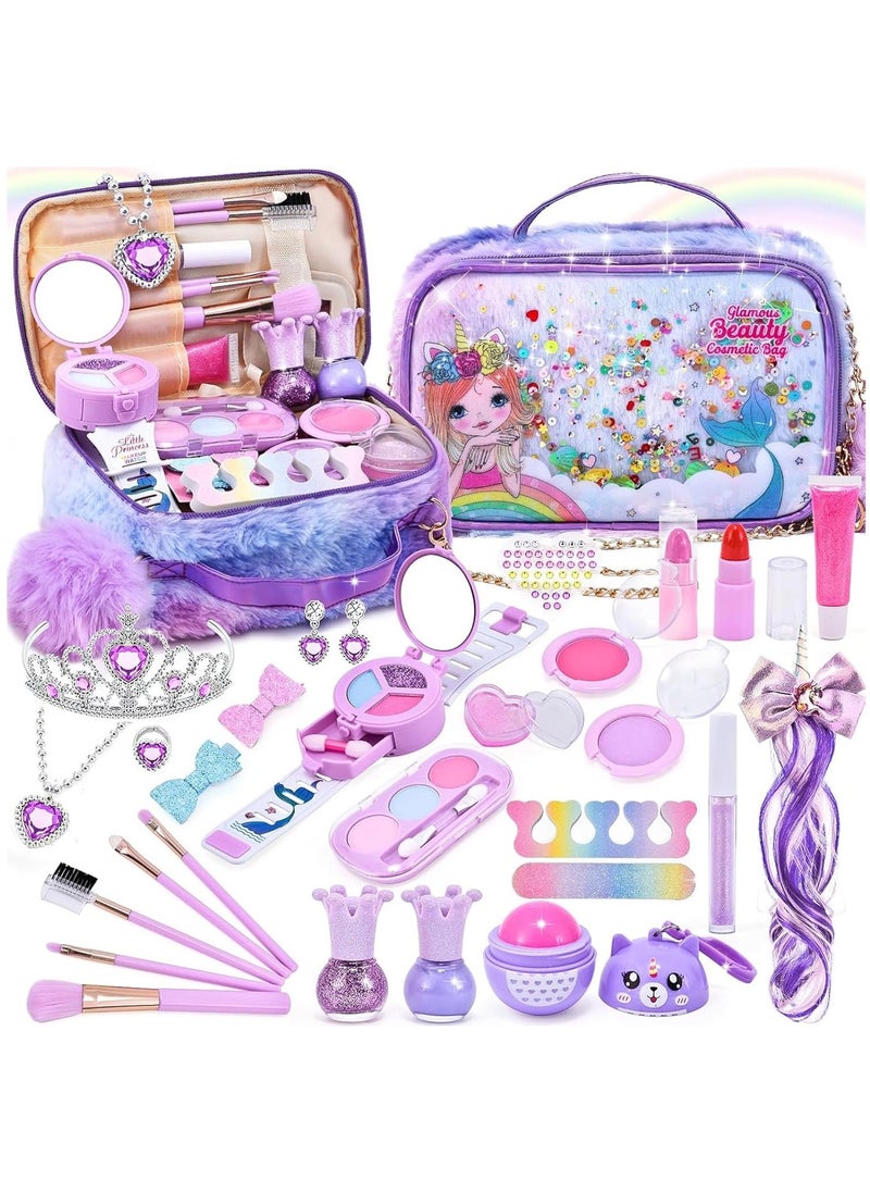29-Piece Kids Washable Makeup Kit for Girls, Real Makeup Set Toddler Make Up Kit with Cosmetic Bag, Fun Play Make Up Set for Girls Age 3-12, Perfec Birthday Gift