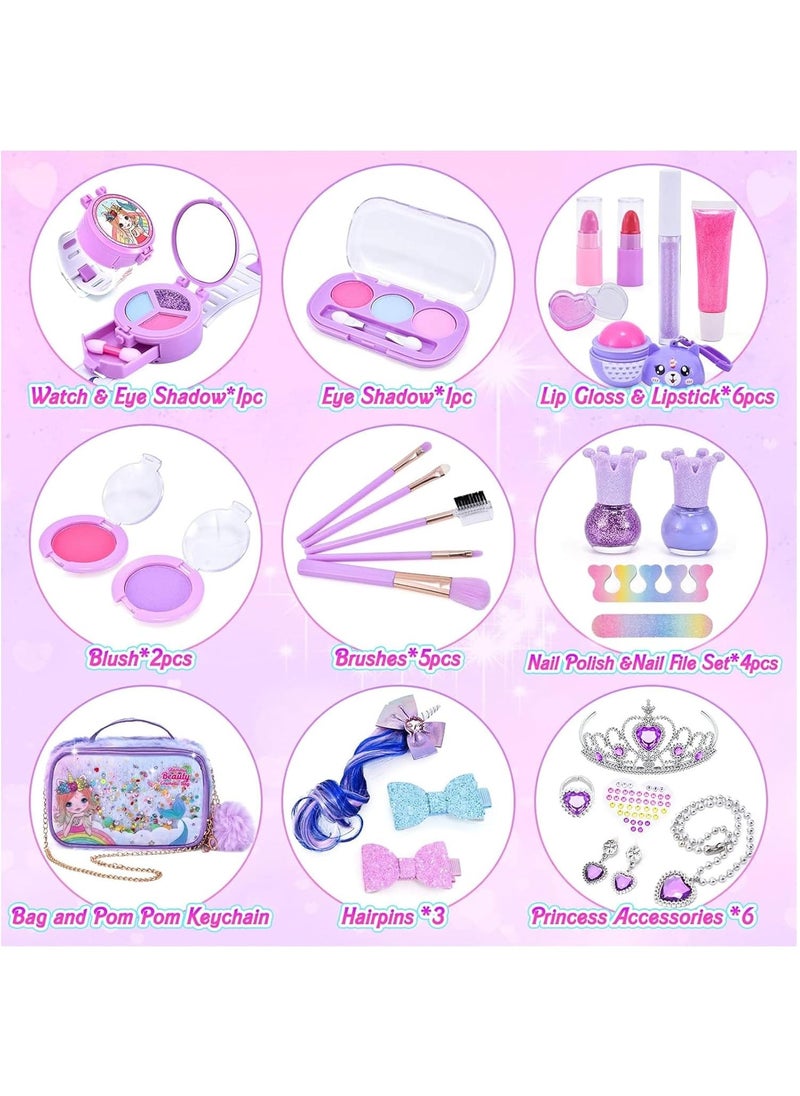 29-Piece Kids Washable Makeup Kit for Girls, Real Makeup Set Toddler Make Up Kit with Cosmetic Bag, Fun Play Make Up Set for Girls Age 3-12, Perfec Birthday Gift