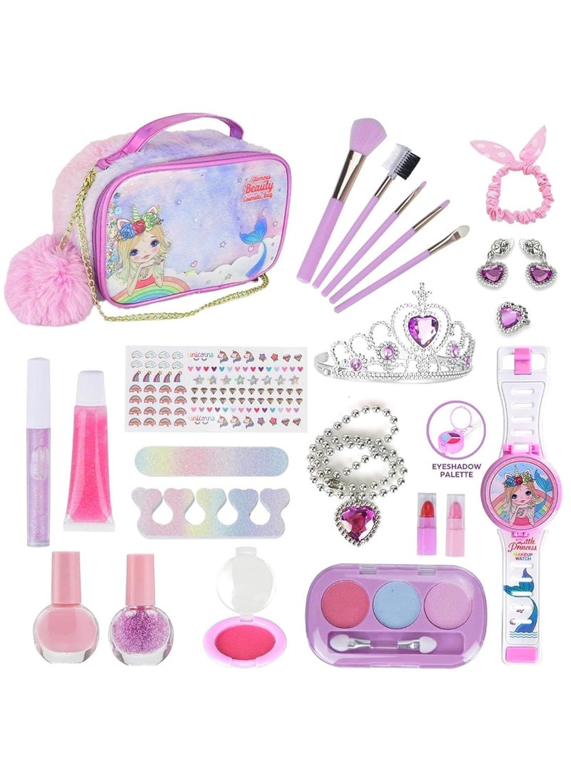 23 Pcs Makeup for Girls, Non-Toxic Simulation Makeup Kit, Toy Cosmetic Set, Gifts for Girls, Suitable for Children 3-12 Years Old