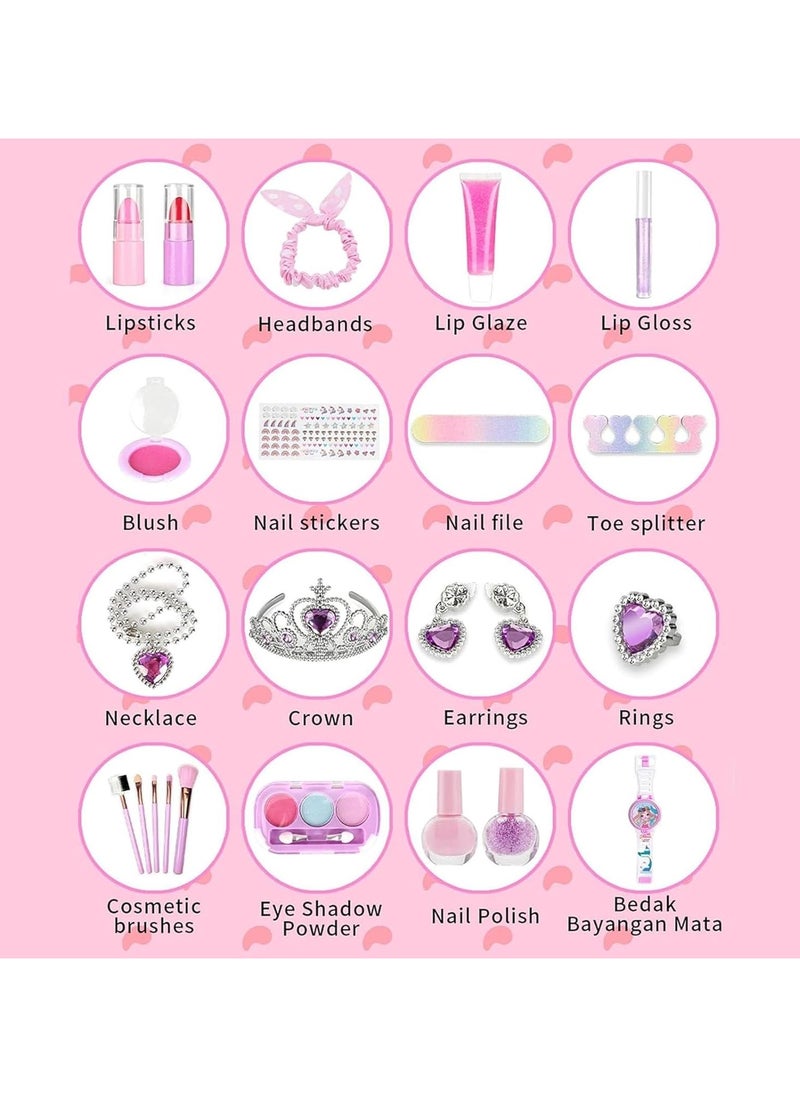 23 Pcs Makeup for Girls, Non-Toxic Simulation Makeup Kit, Toy Cosmetic Set, Gifts for Girls, Suitable for Children 3-12 Years Old