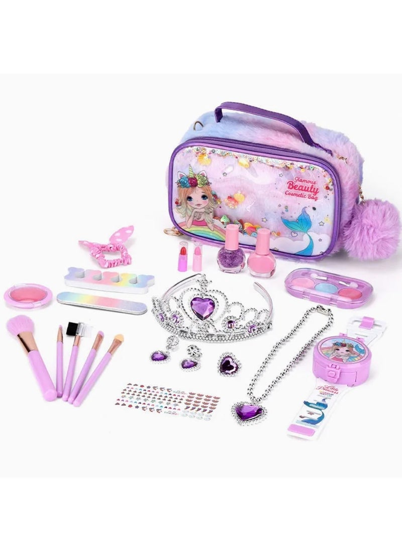 23 Pcs Makeup for Girls, Non-Toxic Simulation Makeup Kit, Toy Cosmetic Set, Gifts for Girls, Suitable for Children 3-12 Years Old