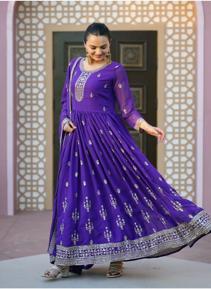 Presenting a new designer Purple embroidered gown with sequence embroidered work