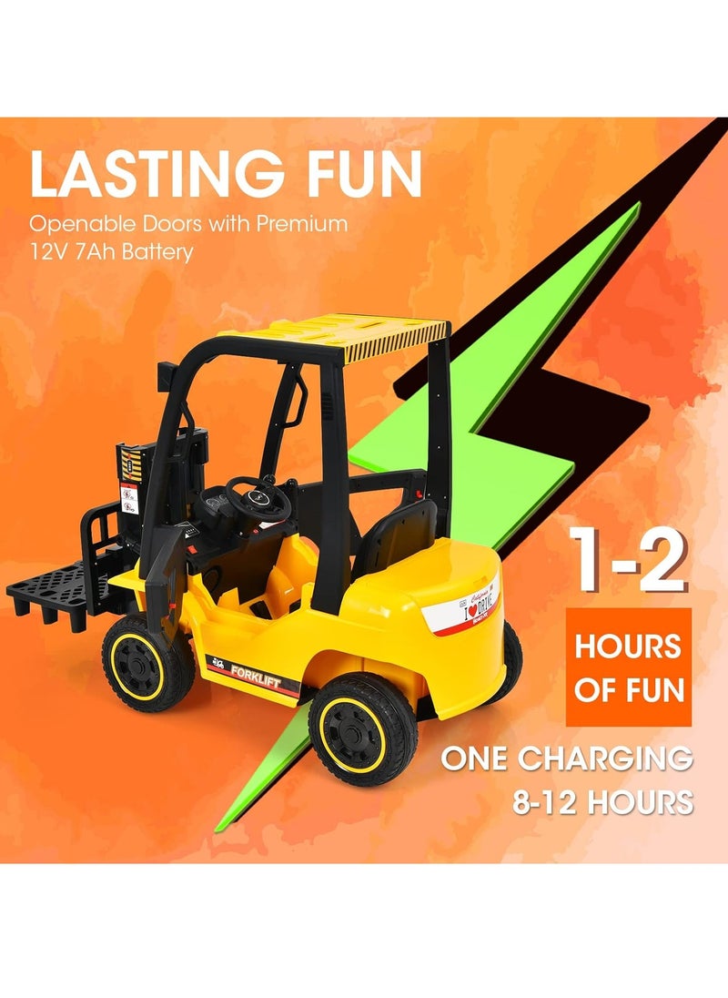 kids ride on forklift - 12V Kids Forklift Ride on Car, Licensed JCB Battery Powered Electric Ride On Construction Car with Liftable Fork, Remote Control, Seat Belt, Spring Suspension, Yellow