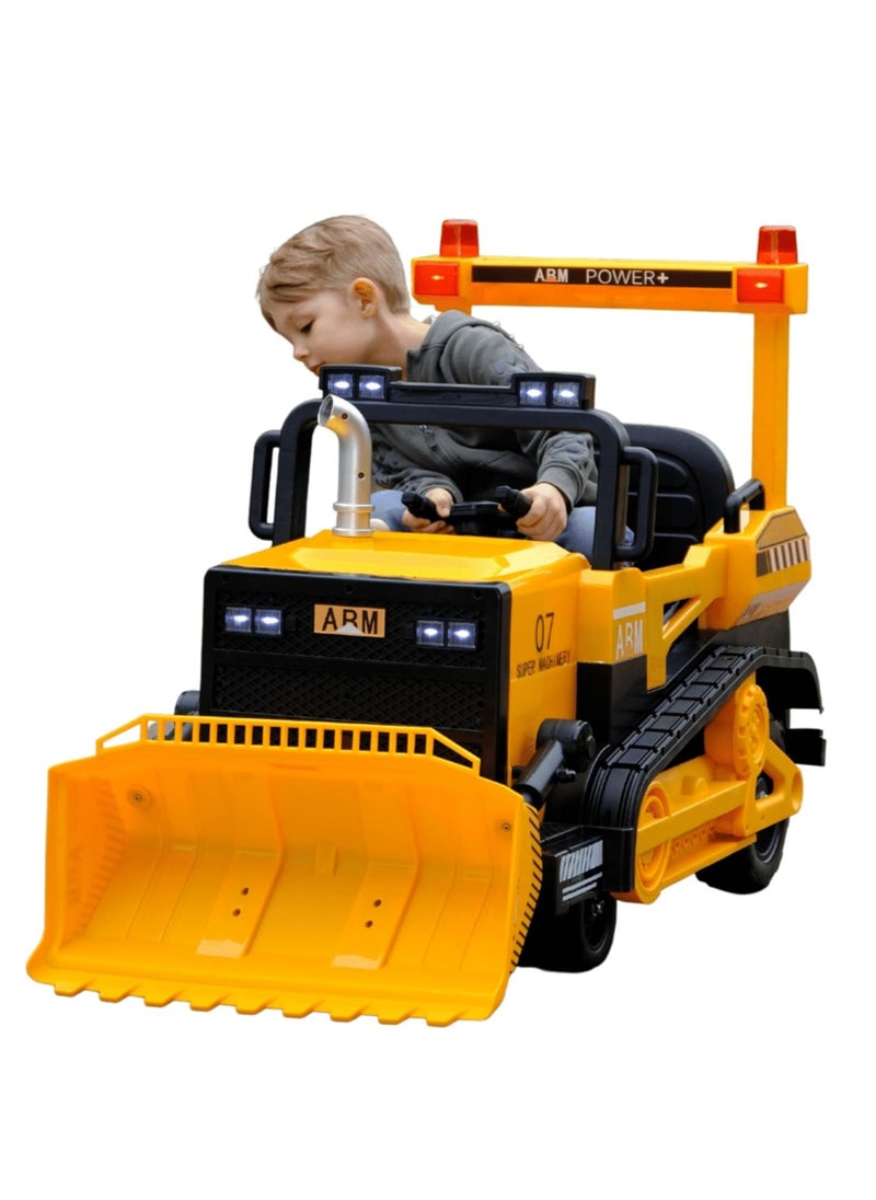 Ride On Bulldozer Truck for Kids, Kids Bulldozer - 12V Battery Powered Ride on Car with Trailer, Kids' Electric Vehicles, Horn, Lights, Music, Multicolor