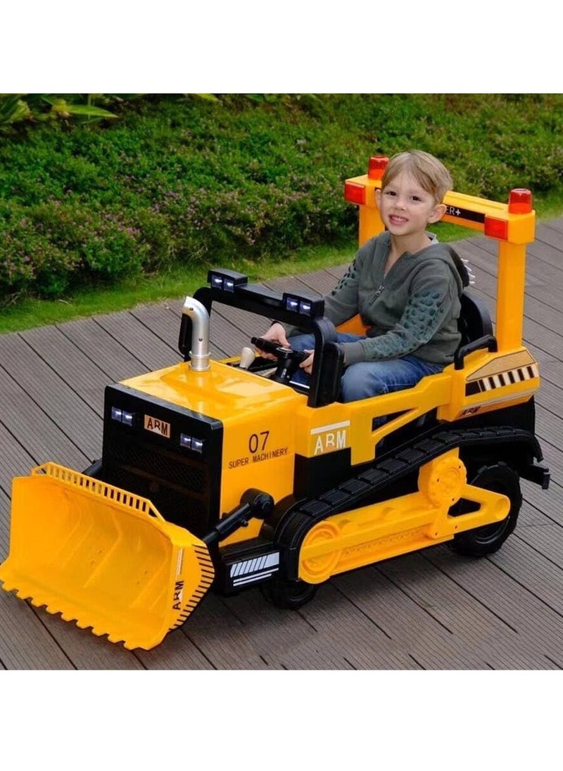 Ride On Bulldozer Truck for Kids, Kids Bulldozer - 12V Battery Powered Ride on Car with Trailer, Kids' Electric Vehicles, Horn, Lights, Music, Multicolor