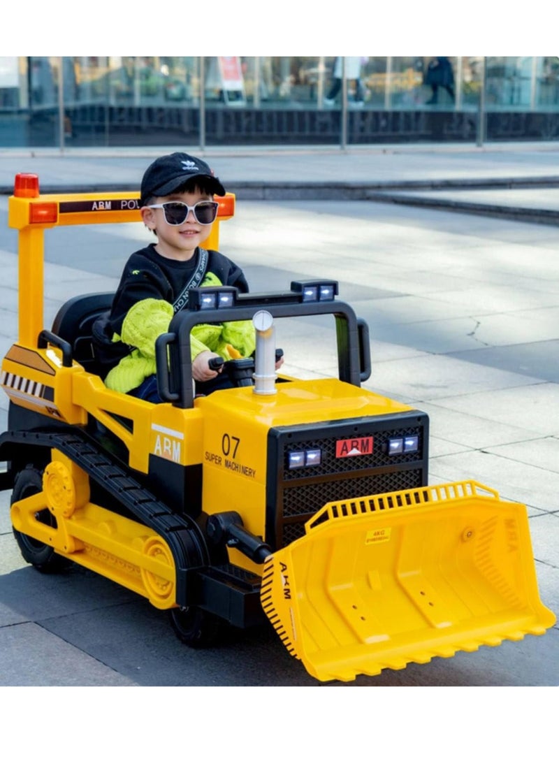 Ride On Bulldozer Truck for Kids, Kids Bulldozer - 12V Battery Powered Ride on Car with Trailer, Kids' Electric Vehicles, Horn, Lights, Music, Multicolor