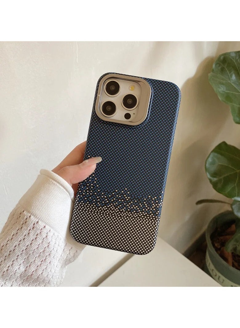 Abstract Plaid Carbon Color 16 Shell Folding Stand Case for iPhone 14 Pro Max MagSafe Magnets Cover Camera Alloy Frame Fundas
