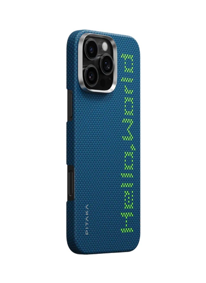 pitaka for iPhone 16 Pro Max Case Compatible with MagSafe, Thin & Light Case iPhone 16 Pro Max with a Caseless Feel, Glow in The Dark, 1500D Aramid Fiber Woven Luminous Tactile Woven Case - Hello,World