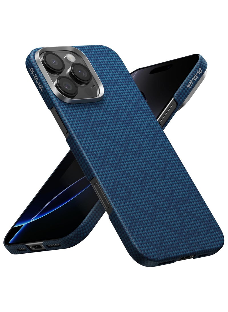 PITAKA iPhone 16 Pro Floating Woven Case, Aramid Fiber, Thin, Lightweight, MagSafe Compatible, Wireless Charging, Shockproof, Stylish, 9th Anniversary Monogrammed Tactile Woven Case (PTK - Dark Blue)