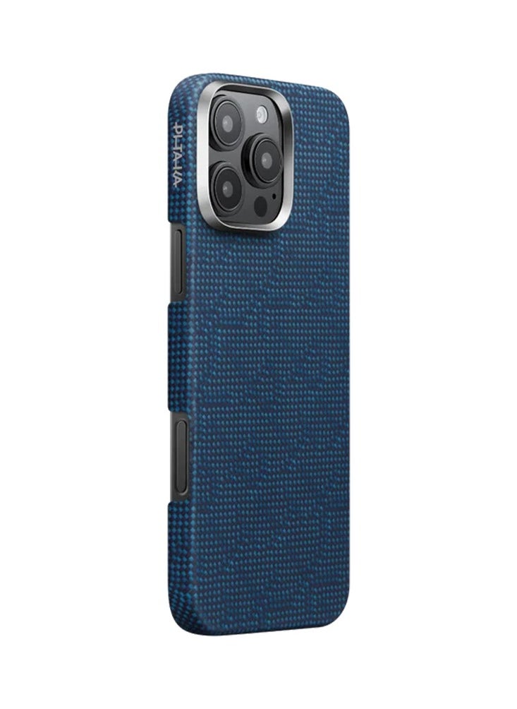 pitaka for iPhone 16 Pro Case Compatible with MagSafe, Thin & Light Case iPhone 16 Pro with a Caseless Feel, 1500D Aramid Fiber Woven Tactile Woven Case Monogram - Black Blue