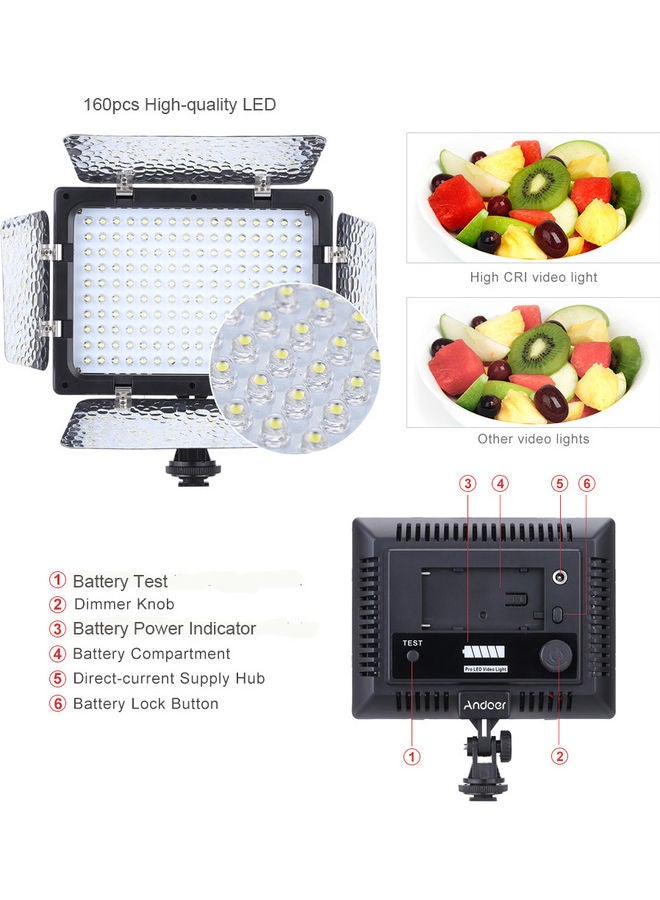 6000K 160 LEDs Video Photography Light Lamp Panel for DSLR Camera White