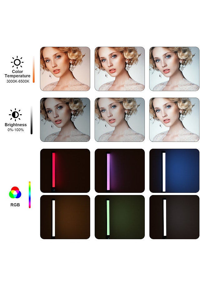 20W Handheld RGB Colorful Light Wand LED Photography Light Bi-color Temperature 3000K-6500K/ 3000K-6000K Dimmable Brightness 0%-100% CRI＞85 with Multiple Special Lighting Effects Carrying Bag