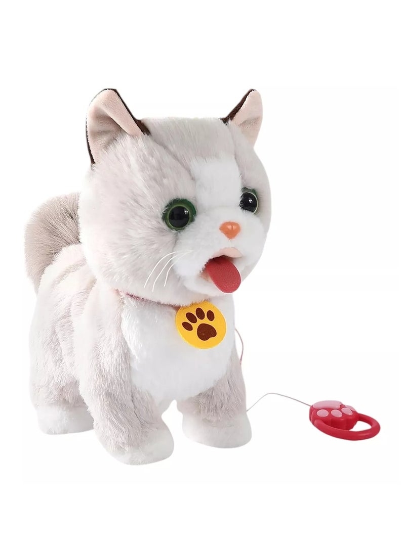 Interactive Plush Walking & Singing Cat Toy for Kids - Remote Control Leash, Meowing, Running, Wagging Tail - Electric Stuffed Animal Kitten Companion for Children's Birthday Gift