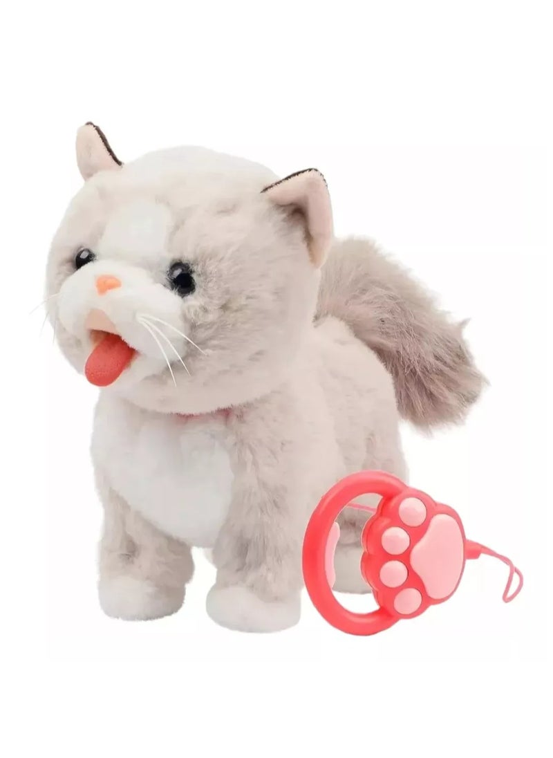 Interactive Plush Walking & Singing Cat Toy for Kids - Remote Control Leash, Meowing, Running, Wagging Tail - Electric Stuffed Animal Kitten Companion for Children's Birthday Gift