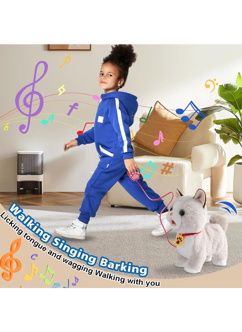 Interactive Plush Walking & Singing Cat Toy for Kids - Remote Control Leash, Meowing, Running, Wagging Tail - Electric Stuffed Animal Kitten Companion for Children's Birthday Gift