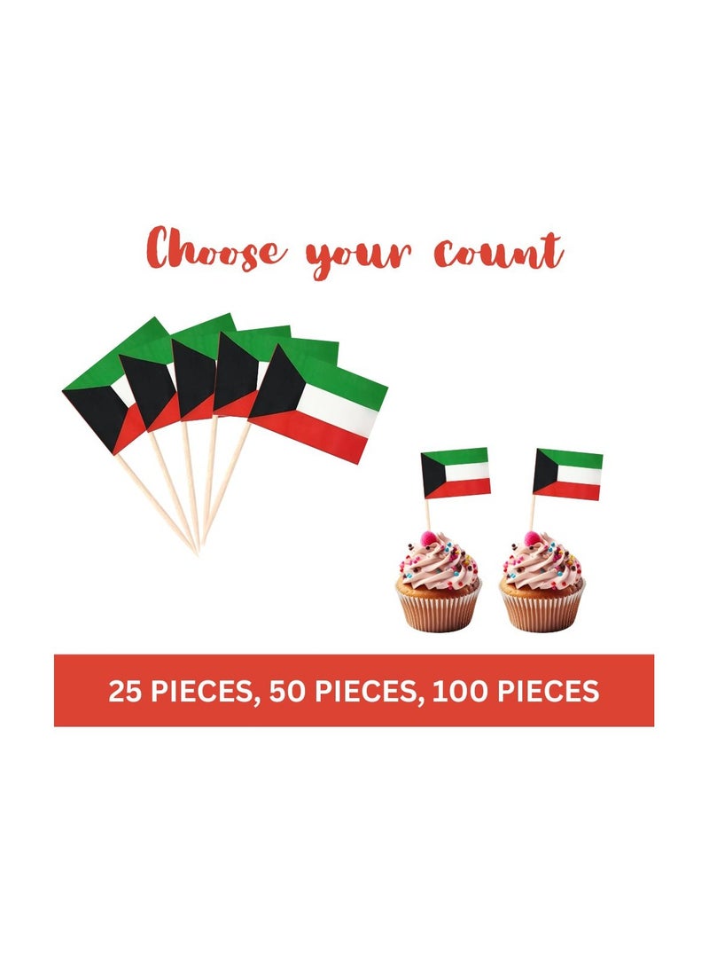 Kuwait Cupcake Toppers For National Day Decorations–Toothpick Cupcake Toppers–Perfect For Celebrations,PartiesAnd Events–Mini Stick Flags For Decorating Cupcakes,Cakes And Desserts