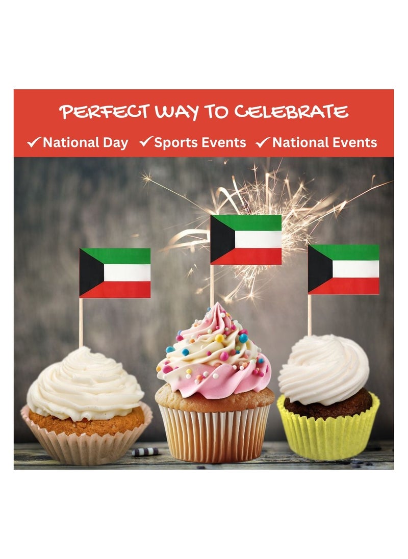 Kuwait Cupcake Toppers For National Day Decorations–Toothpick Cupcake Toppers–Perfect For Celebrations,PartiesAnd Events–Mini Stick Flags For Decorating Cupcakes,Cakes And Desserts