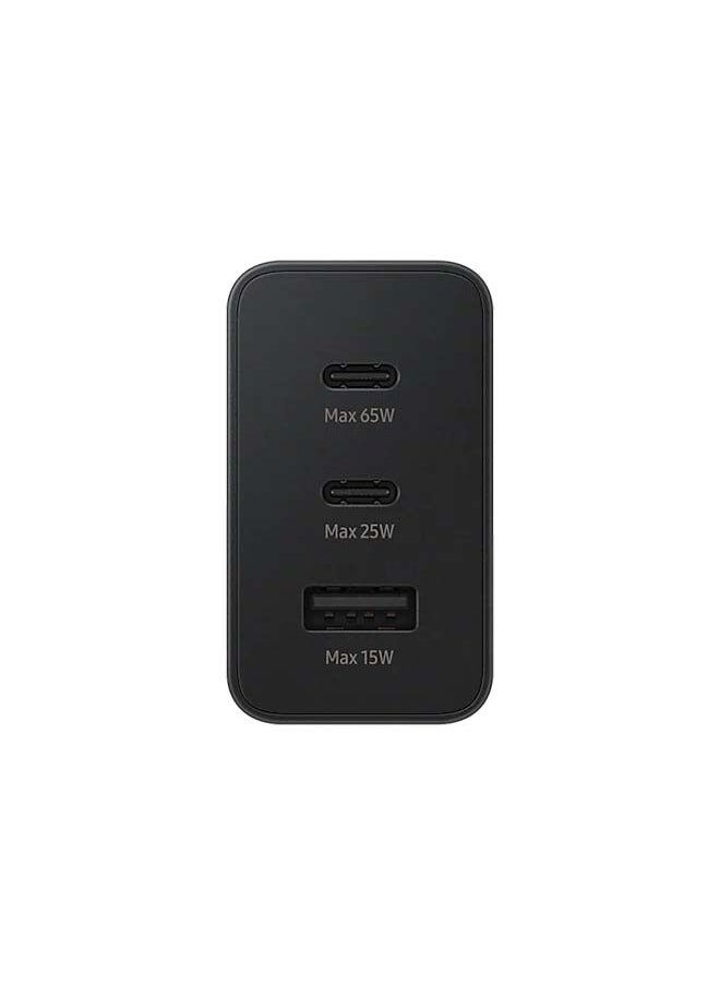 65w Trio 3-In-1 Universal Power Adapter For 65w, 25w Type-C Interface And 15w Usb Port Portable Charging Head Black