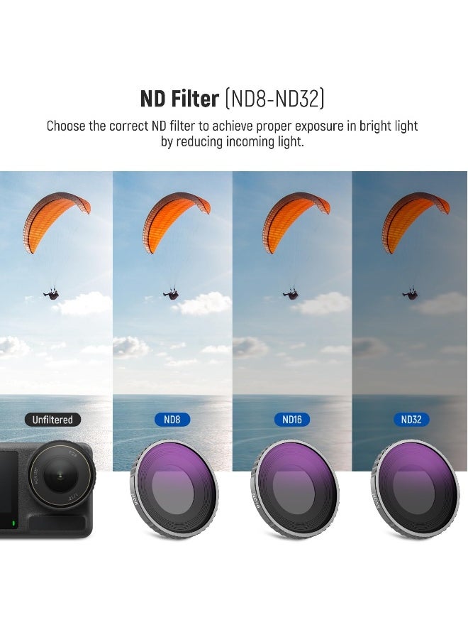 4-Pack ND Filter Set for DJI Osmo Action 4: ND8, ND16, ND32, CPL Polarizer - Action Camera Lens Accessories with Multi-Coated HD Optical Glass and Aluminum Frame