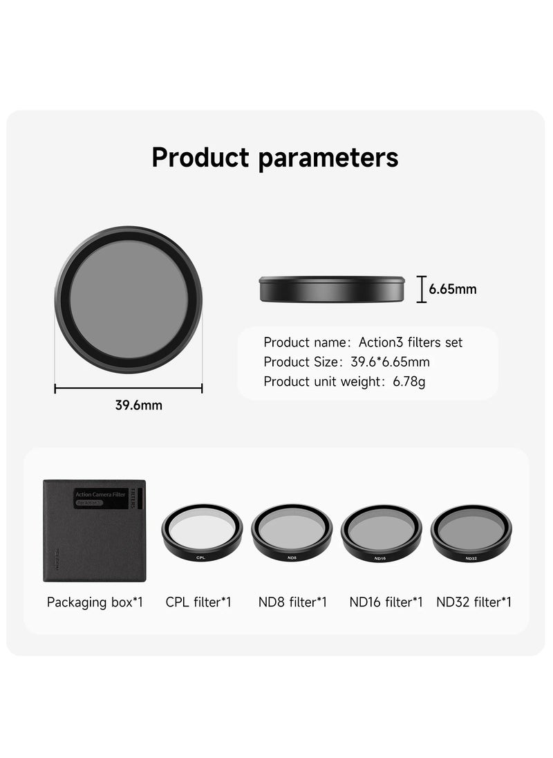 CPL ND8 ND16 ND32 Lens Filter Set Aluminium Alloy Frame for DJI OSMO Action 3 4 ND CPL Lens Action Camera Accessories