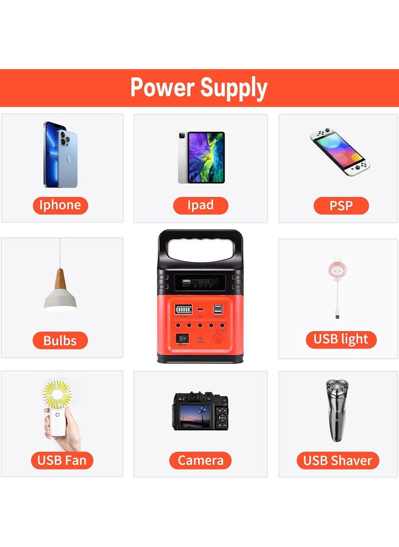 Portable Power Station with Solar Panel Type-C Fast Charging,LED Flashlight,FM,LED Bulbs,Solar Generator