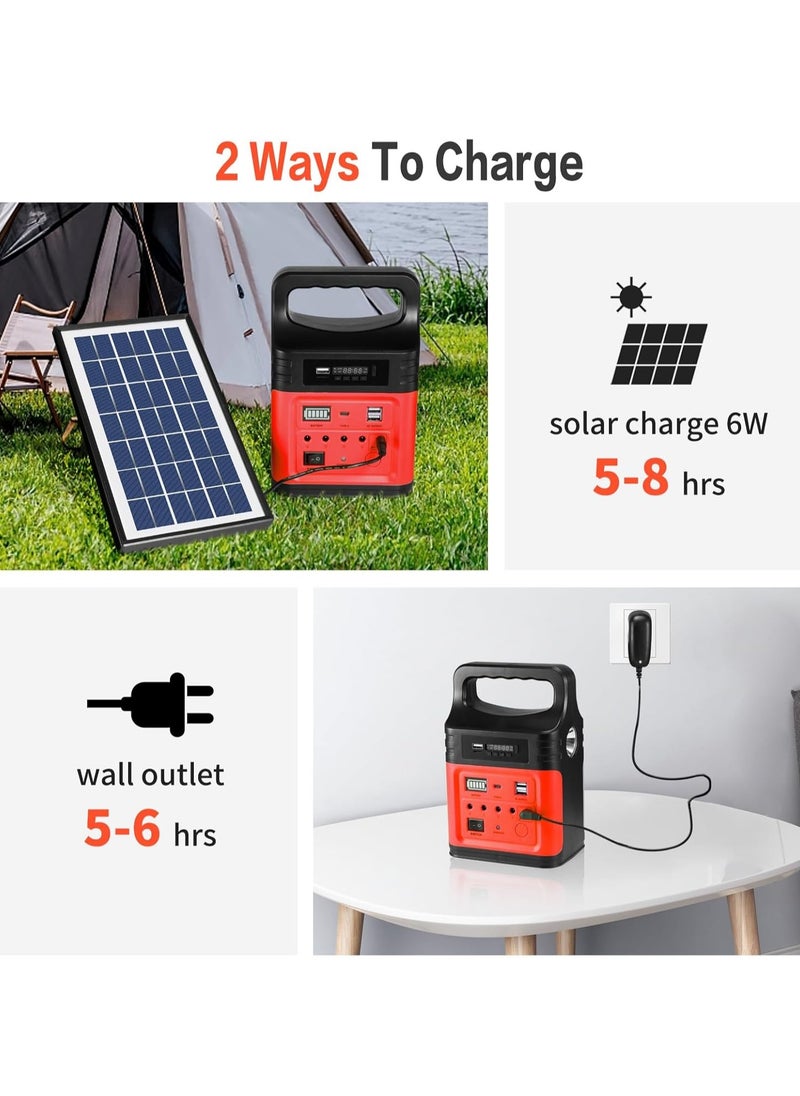 Portable Power Station with Solar Panel Type-C Fast Charging,LED Flashlight,FM,LED Bulbs,Solar Generator