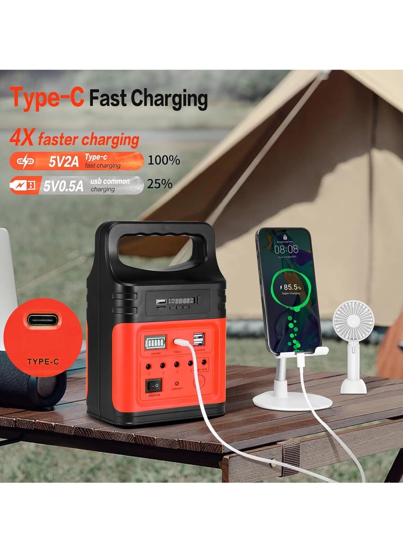 Portable Power Station with Solar Panel Type-C Fast Charging,LED Flashlight,FM,LED Bulbs,Solar Generator