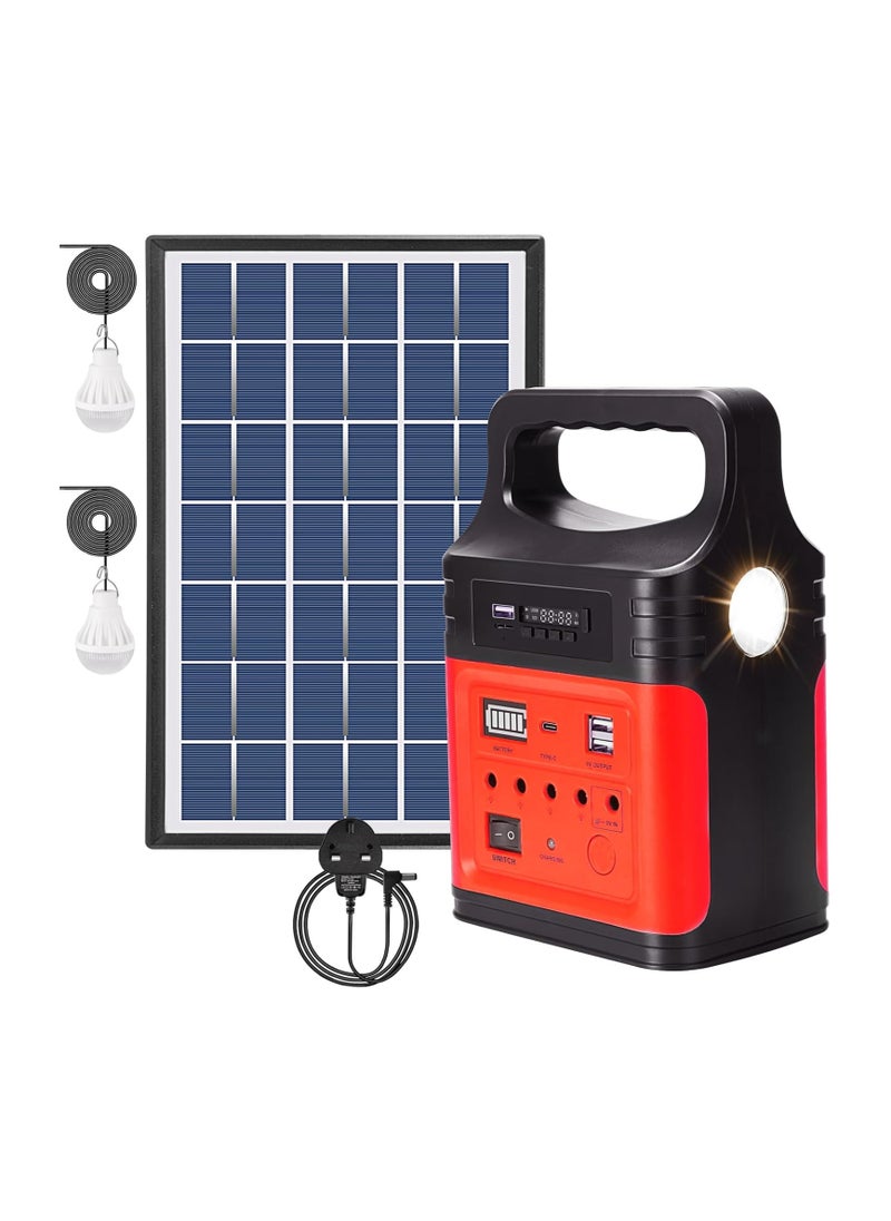 Portable Power Station with Solar Panel Type-C Fast Charging,LED Flashlight,FM,LED Bulbs,Solar Generator