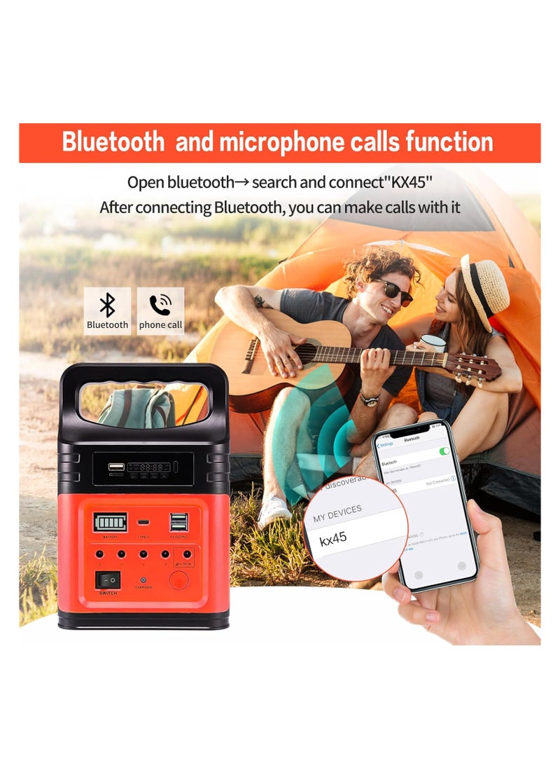 Portable Power Station with Solar Panel Type-C Fast Charging,LED Flashlight,FM,LED Bulbs,Solar Generator