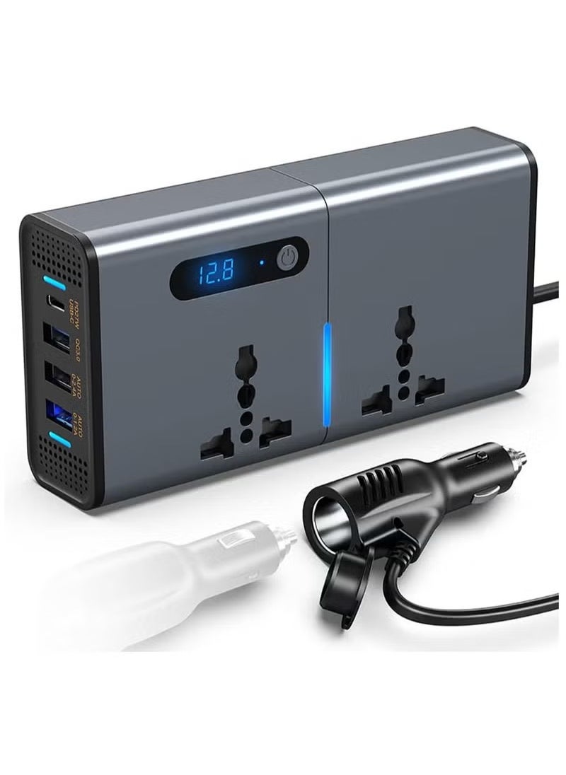 200W Car Power Inverter DC 12/24V to 220V AC Car Inverter 3 USB 1 Type-C Ports Charger Adapter Car Plug Converter with Switch and Current LED Screen Suitable for Cars SUV & Truck