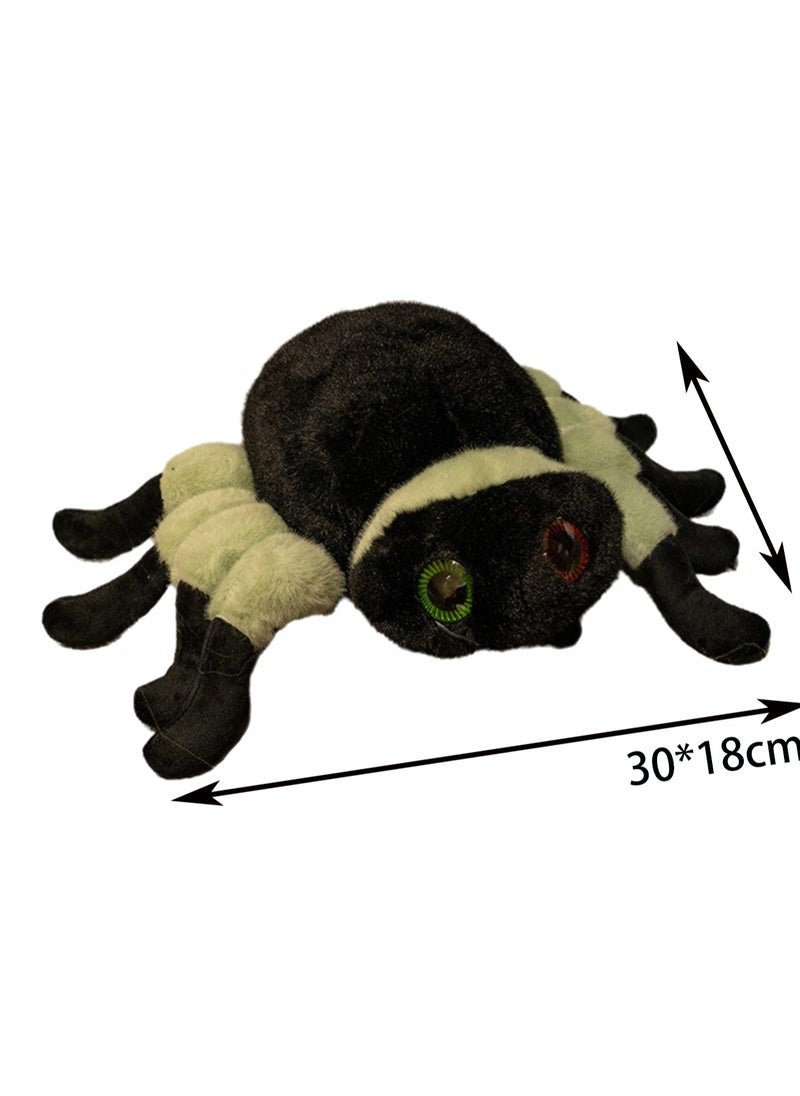 30*18cm Black And Green Spider Plush Doll, Simulation Big Spider Funny Creative Doll Children'S Toy, Suitable For Boys And Girls Gifts