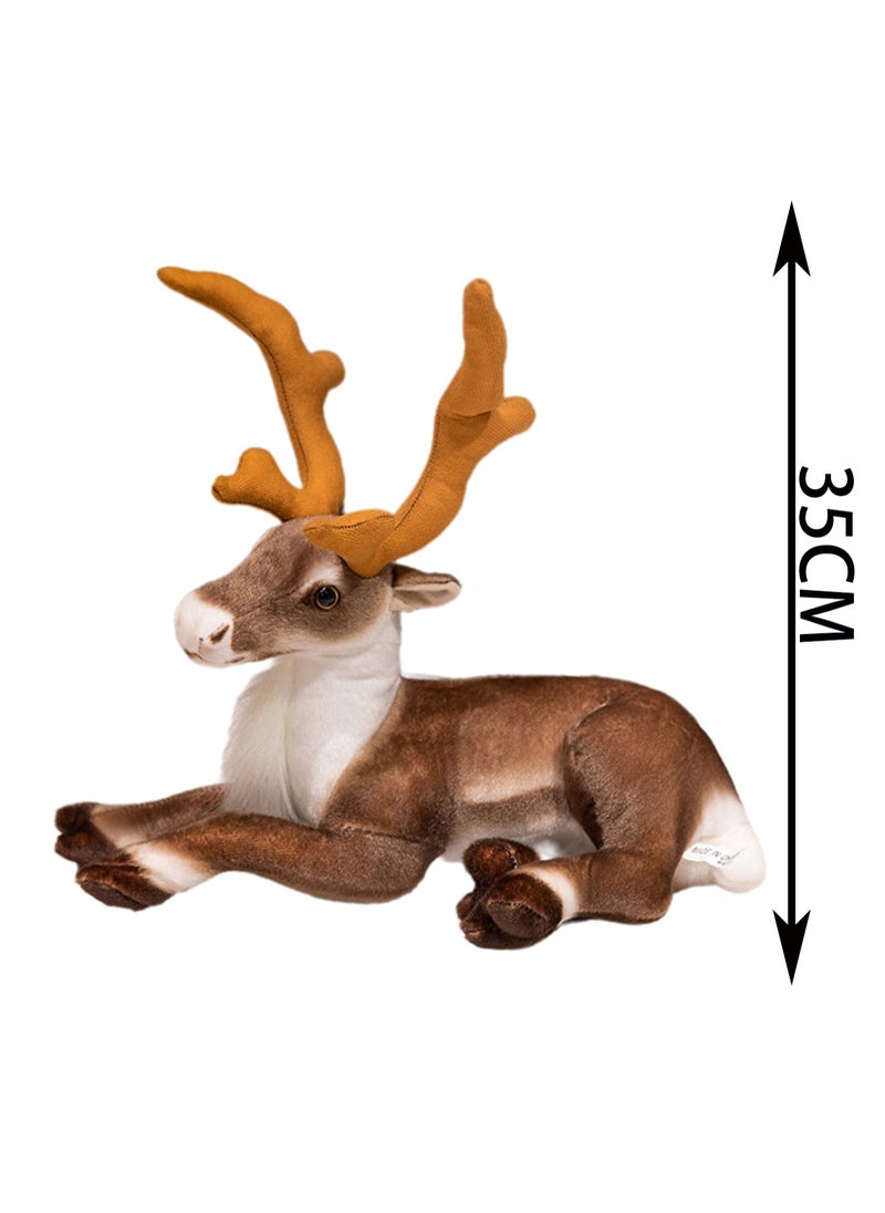 35cm Prone Elk Plush Doll, Reindeer Doll Children'S Toy Plush Toy Doll, Suitable For Boys And Girls Gifts