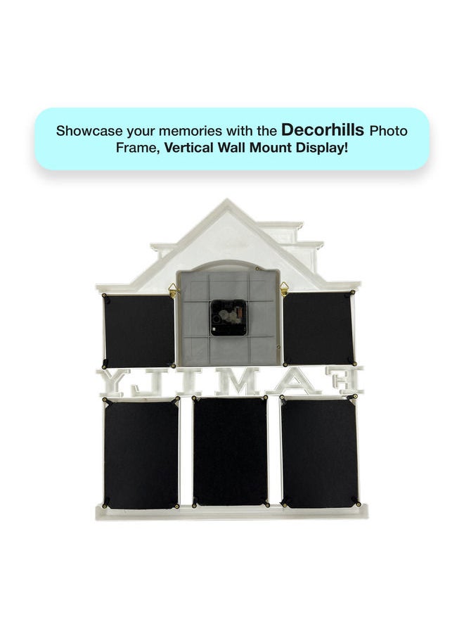 Decorhills Plastic Family Design Multi Pictures Collage Photo Frame with Time Clock, Wall Mount Display, White Frame, 42 x 50 x 2.51 CM, 1-Pc, Stylish Home Décor